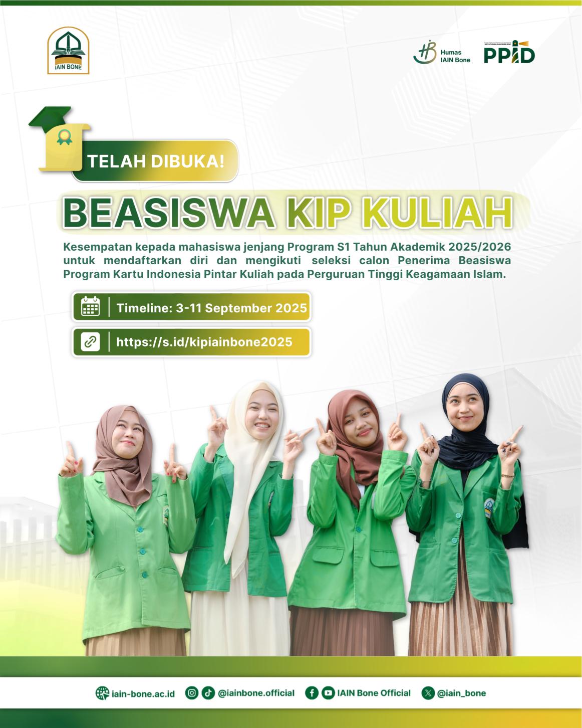 IAIN Bone Buka Pendaftaran Beasiswa KIP Kuliah 2025, Ini Syarat dan Jadwalnya